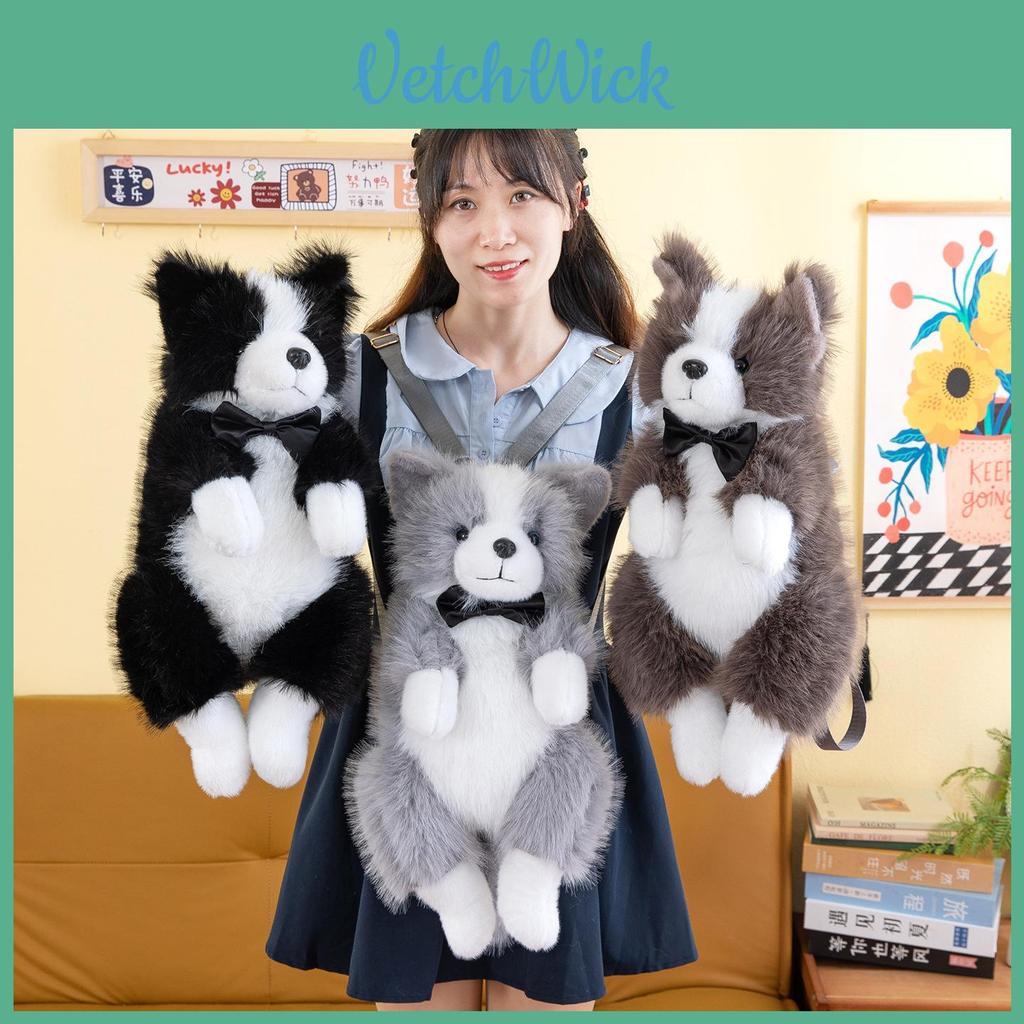 Border Collie Cartoon Plush Bag With Soft Polyester Material For Day Trips And Giftgiving
