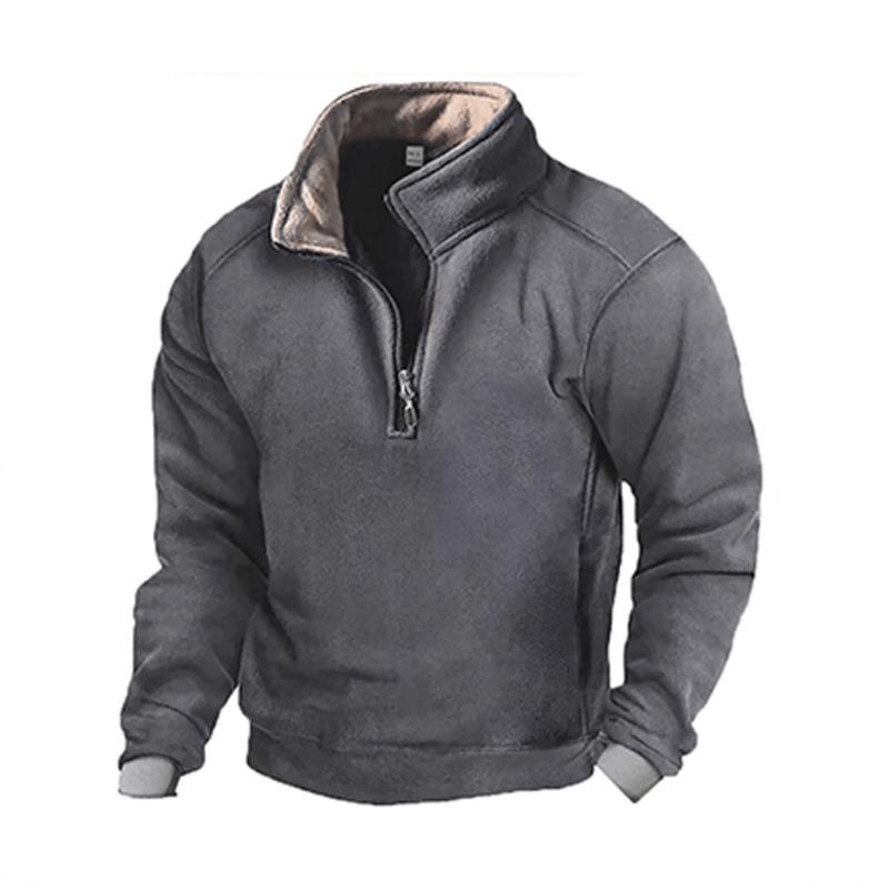 Solid Color New Slim European and American Personality Autumn and Winter Casual Stand Collar Zipper Long Sleeve Pullover for Men