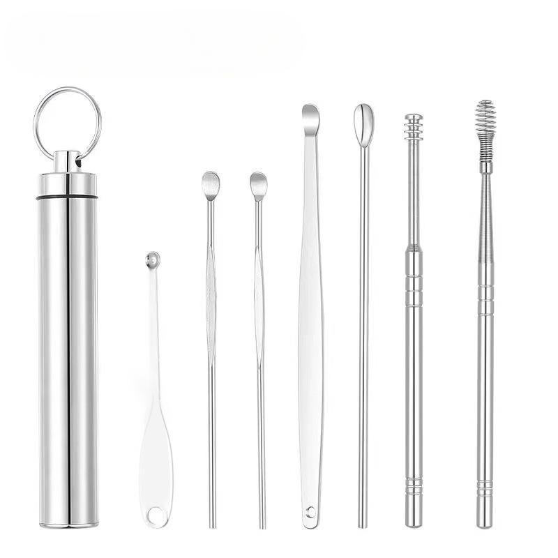 6/7/8Pcs Set Ear Wax Pickers Cleaning Stainless Steel Earpick Wax Remover Curette Ear Pick Cleaner Ears Cleaner Spoon Care Ears