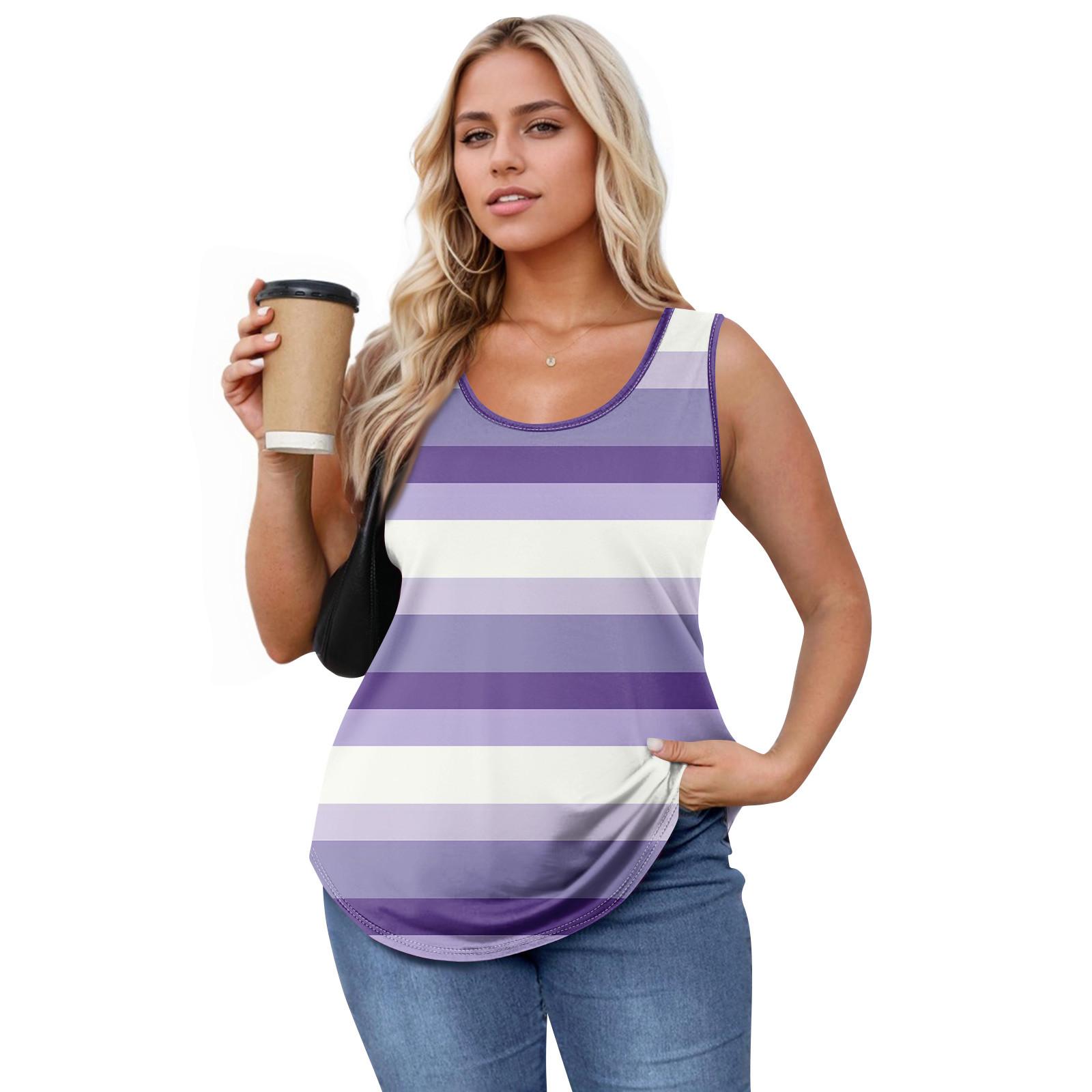 

Женская майка для девочек с принтом, повседневная майка, майки для женщин, свободный крой, топы без рукавов, струящиеся S фиолетовый