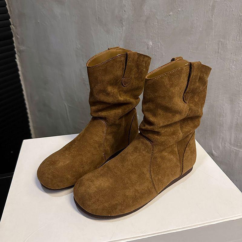 Chic Retro Women's Suede Slouch Boots: 2025 Autumn/Winter Collection – European & American Style Short Martin Boots