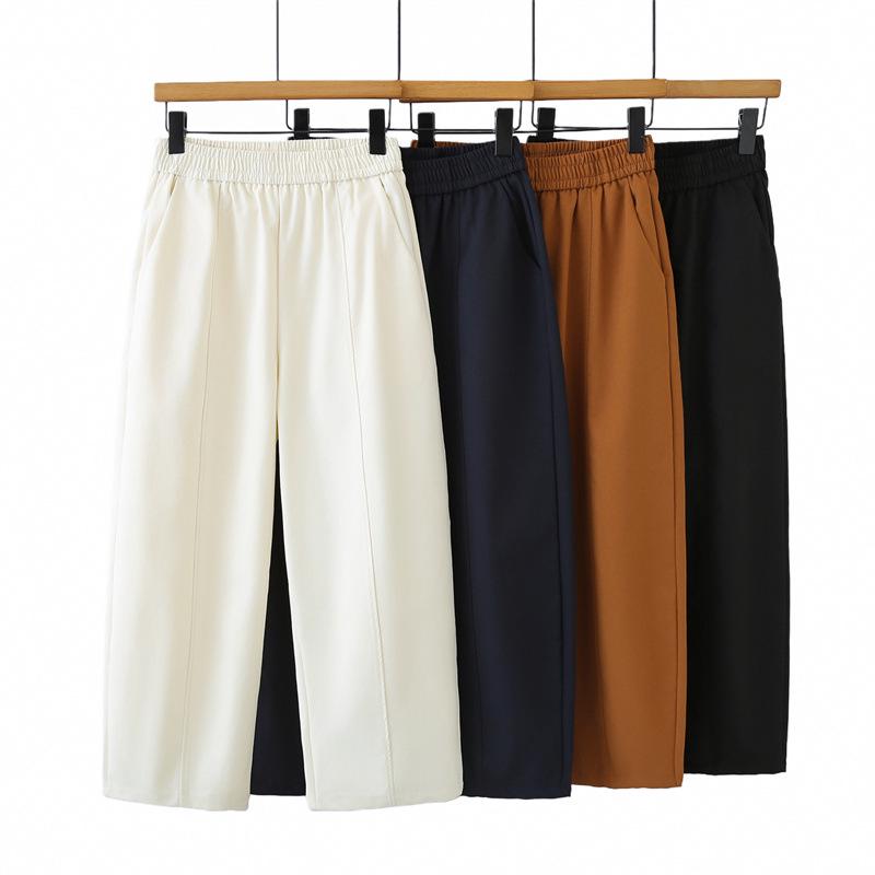 2026 Spring High Waist Plus Size Elastic Cropped Pants for Women: Slimming, Casual Banana Style
