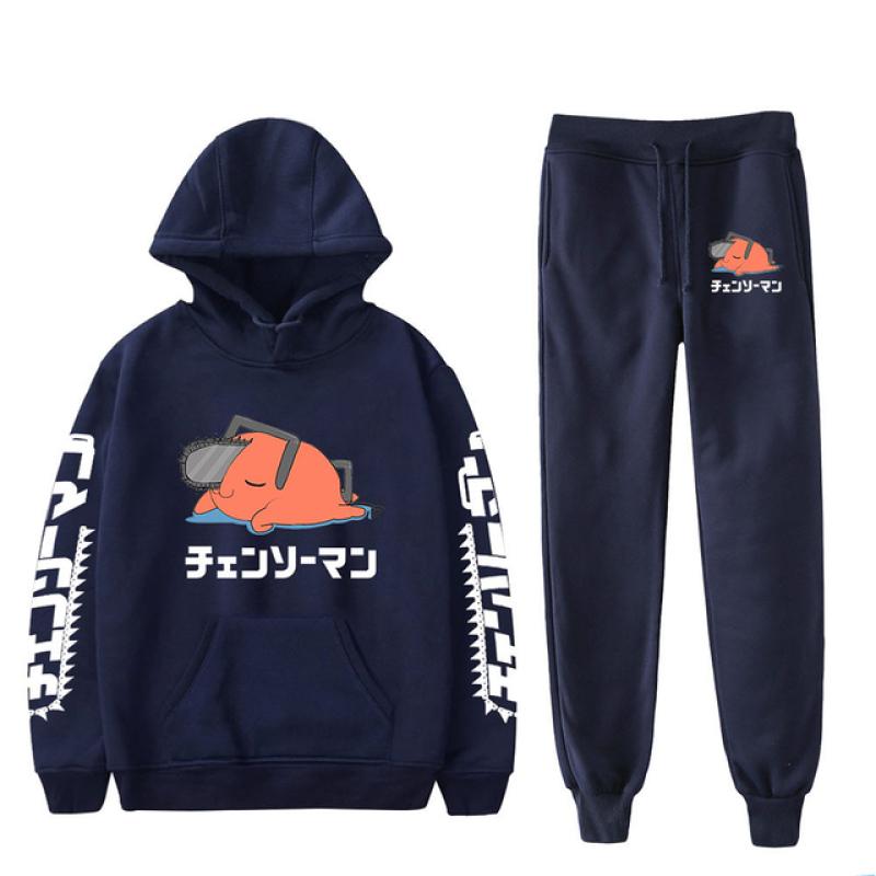 Anime Chainsaw Man Print Mannen Vrouwen Sweatshirt Set Casual Hoodie + Broek 2 Stuks Set Oversized Trui Mode Trainingspak Mannen kleding