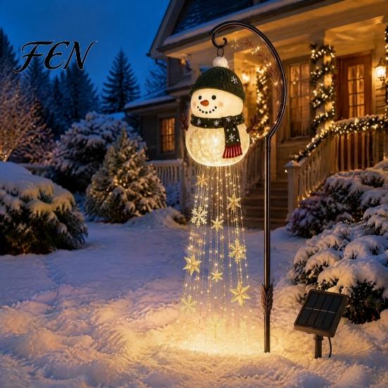 Thoughtful Birthday Gifts for Gardeners Solar Snowman Water Fountain Garden Light, Glowing Yard Lamp with Magic Powered Path Lighting Effect,