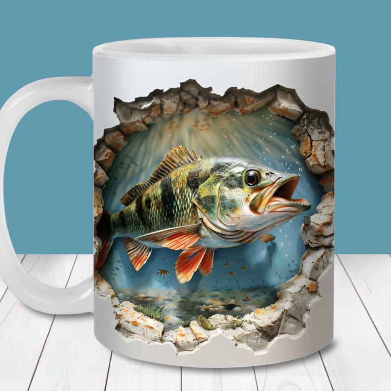 3D Father'S Day Gift Dad Ceramic Coffee Mug Father Goldfish Water Cup Fishing Fishing