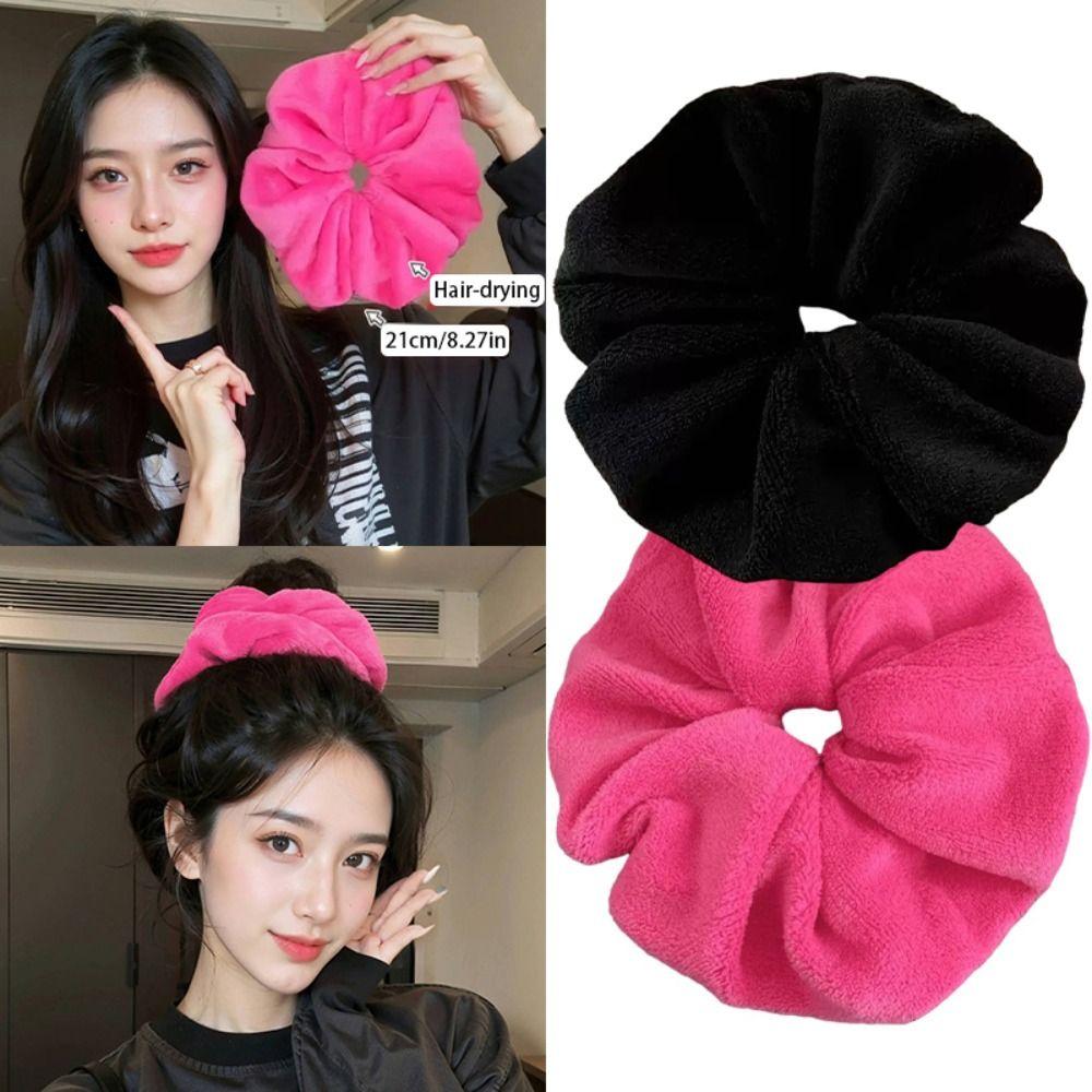 

2pcs Elastic Hair-drying Hair Tie Plush Bibulous Towel Hair Rope Ponytail Band розы красного