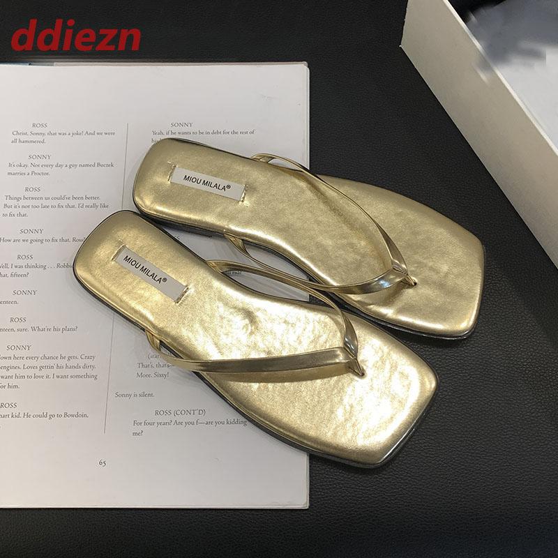 Fashion Female Summer Beach Flats Slippers Slides Shoes For Women Flip flops Fashion Square Toe Ladies Flats Slippers Shoes