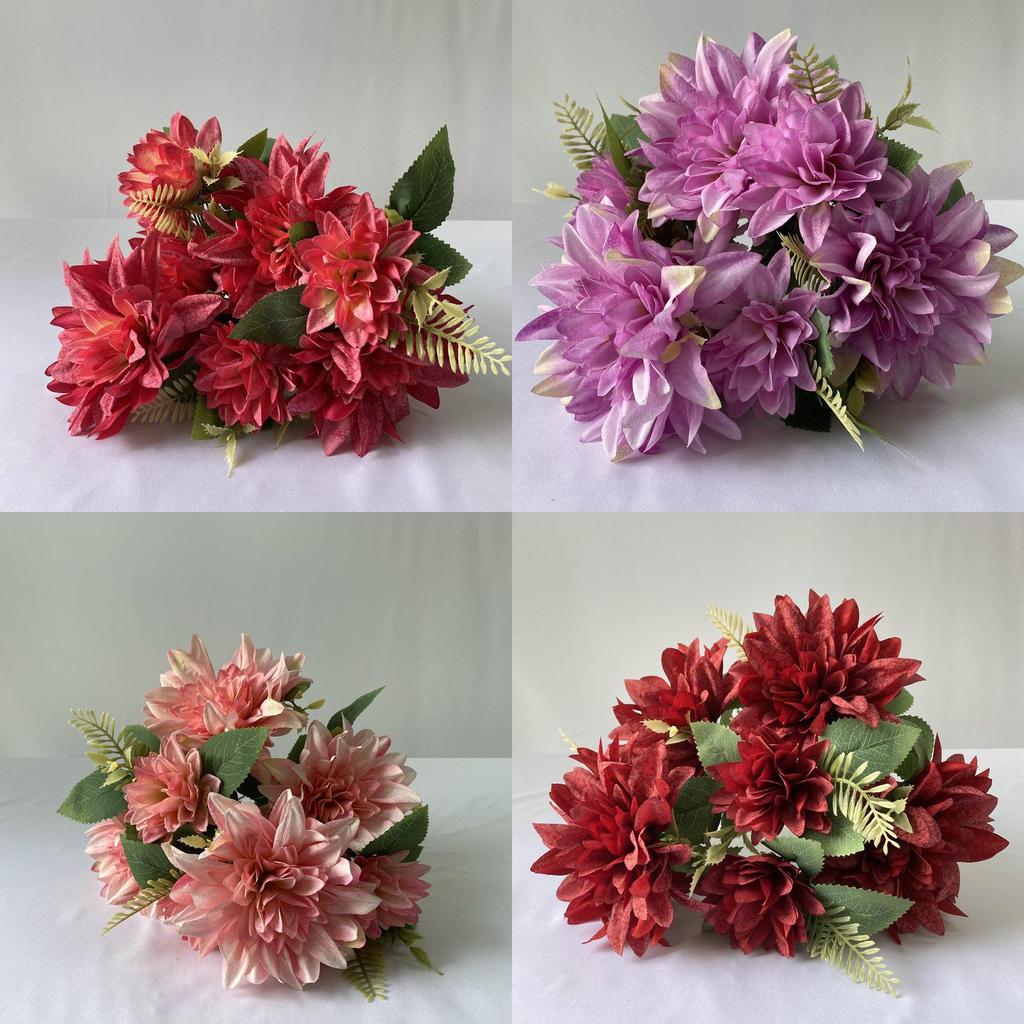 Oil Painting Dahlia Artificial Flower Wedding Decor With Silk Fabric For Photography And Home Display