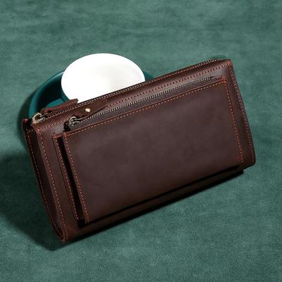 Borsa a mano da uomo in pelle di vacchetta Crazy Horse - Versione aggiornata con maggiore capacità per cellulari e portafogli