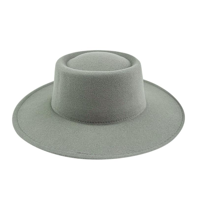 British style solid color big brim flat top top top hat French fashion jazz flat top woolen hat autumn and winter felt hat