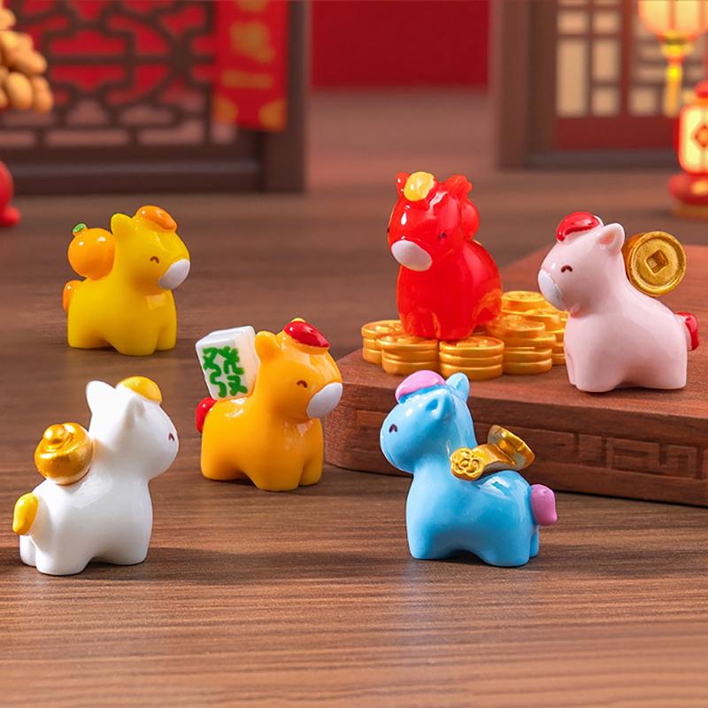 Hot Sale 2026 New Year Figurines Miniatures Cartoon Lucky Horse Micro Landscape Ornaments Home Desk Decorations Room Decor Gift