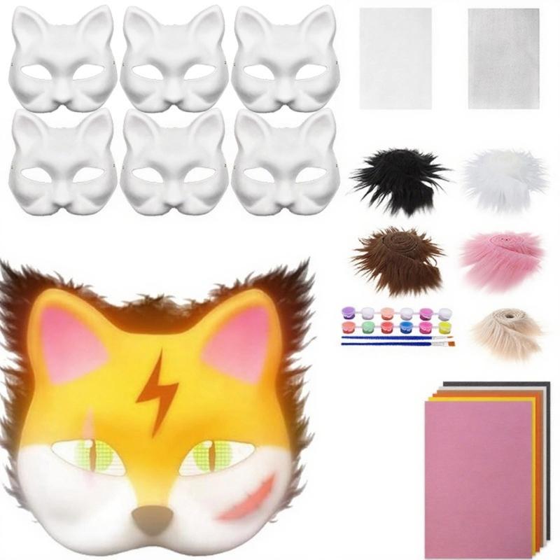 Therians Mask Set Furs,Eye Mesh,Felts Sheet DIY Foxes Cats Mask To Paint Furry Animal Mask Gear for Halloween Cosplay