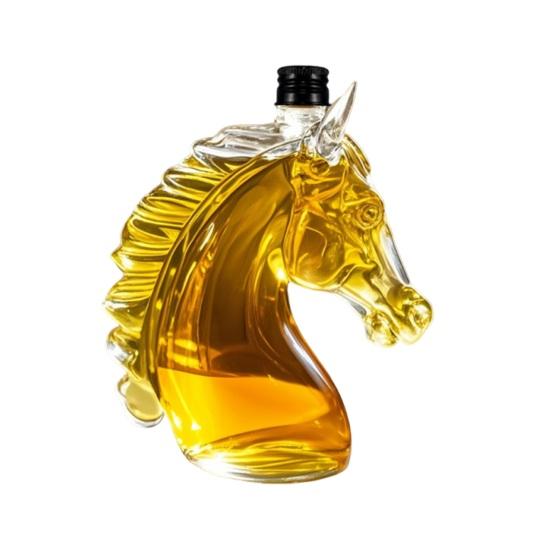 Karafka na whiskey s hlavou koně, 350 ml, 3D novinková skleněná láhev na alkohol pro dekoraci domácího baru, Jedinečný dárek pro milovníky koní a whiskey, Táta Muži