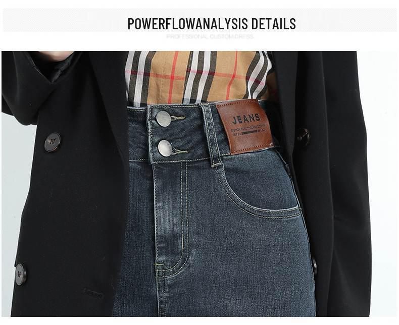 Women's Blue-Gray High-Waisted Straight-Leg Jeans, 2022 Spring/Autumn Style, Slimming & Versatile, Petite Fit, Nine-Point Cigarette Pants