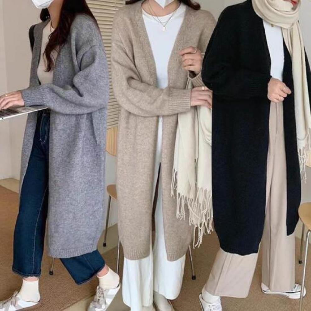 New Arrivals Open Run Women Wool Robe Cardigan Minimal Long Sweater