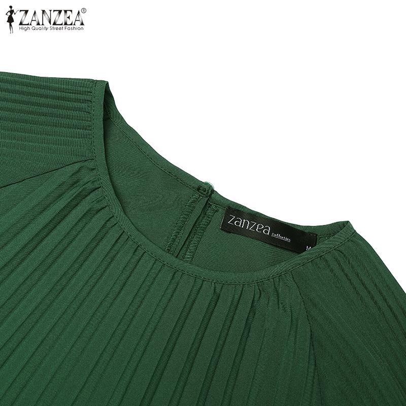 ZANZEA Dámské letní ležérní šaty s kulatým výstřihem, krátkým rukávem, volného střihu s plisováním