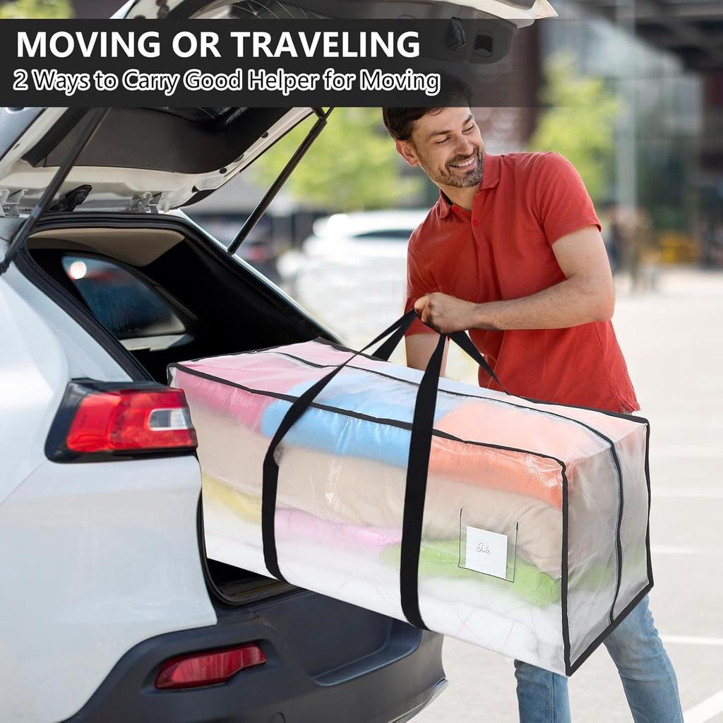 4 Pack 120L Moving Bags, Heavy Duty Moving Totes, Clear Waterproof Storage Bag with Zips