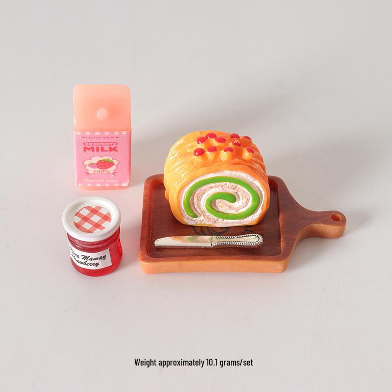 Miniature Dollhouse Milk & Bread Food Tray Toy Prop Set