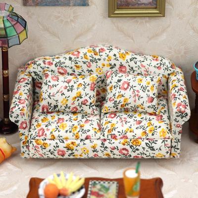 1:12 Mini Dollhouse Furniture - Yellow Floral Single & Double Sofas for OB11 Living Room Decor