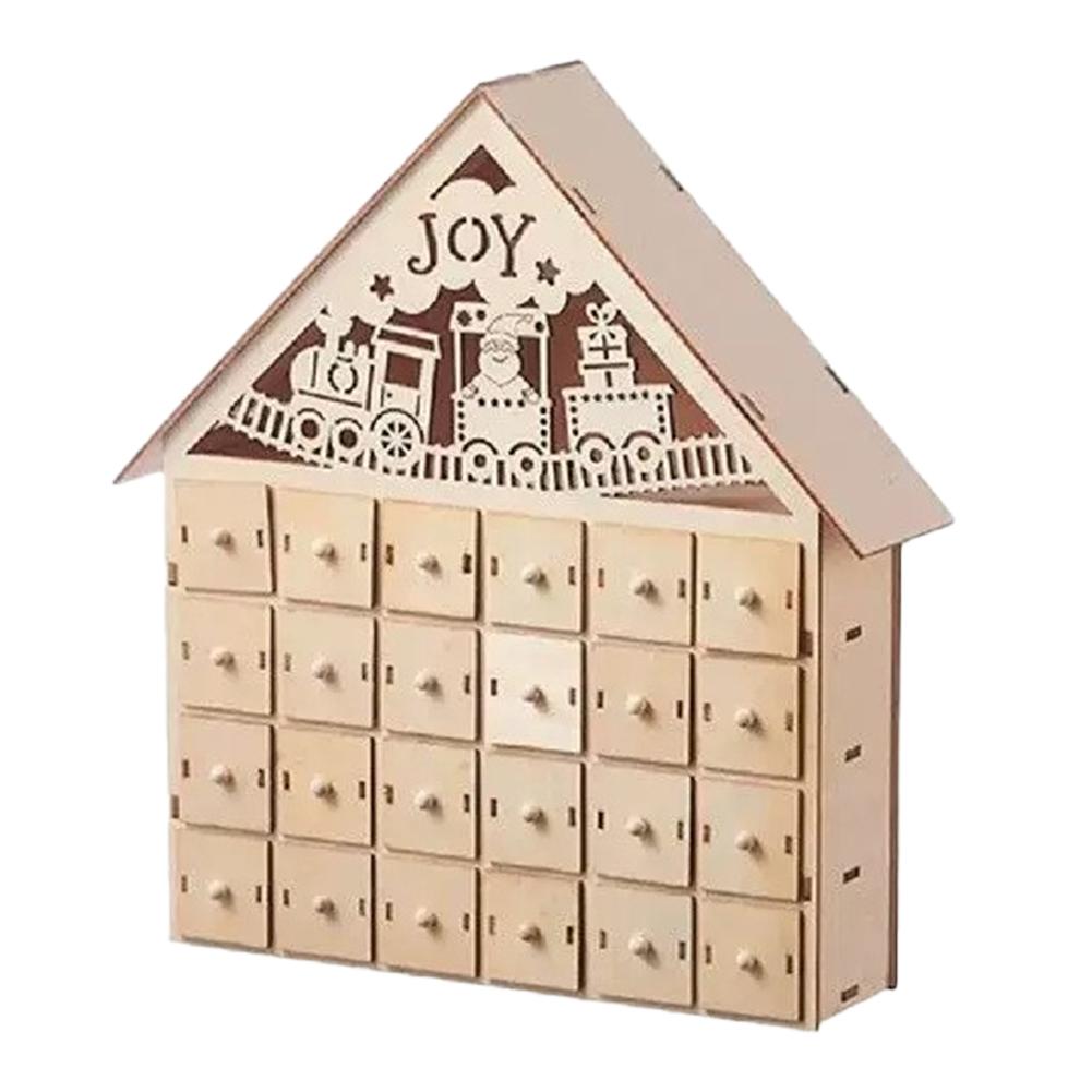 Christmas Countdown Storage Box 24 Day Wooden Advent Calendar Decorated Lighted Countdown to Christmas Calendar, Storage Drawer