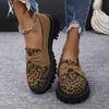 Leopard Print Single Shoes Women'S Autumn Retro Versatile Deep Mouth Lace-Up Thick Sole Large Size Loafers Women