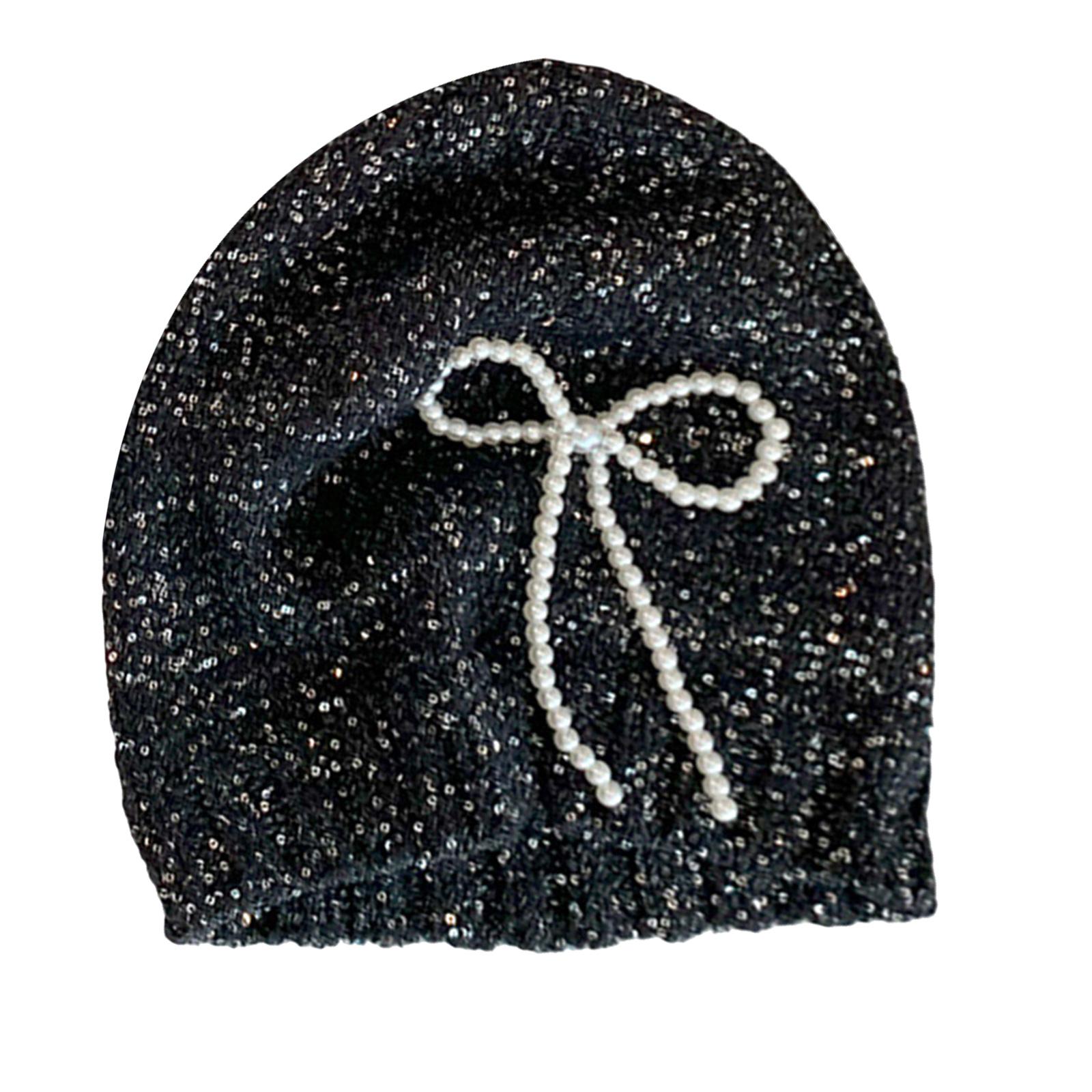 

Вязаная шапка с жемчужными бантами Элегантная женская шапка Удобная мягкая шапка Блестящая шапка с блестками для мужчин и женщин A