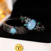 Green Zircon Blue Opal Oval Stone Ring Sets For Women Vintage Black Metal Engagement Bands Wedding Jewelry Set Versatile Gifts