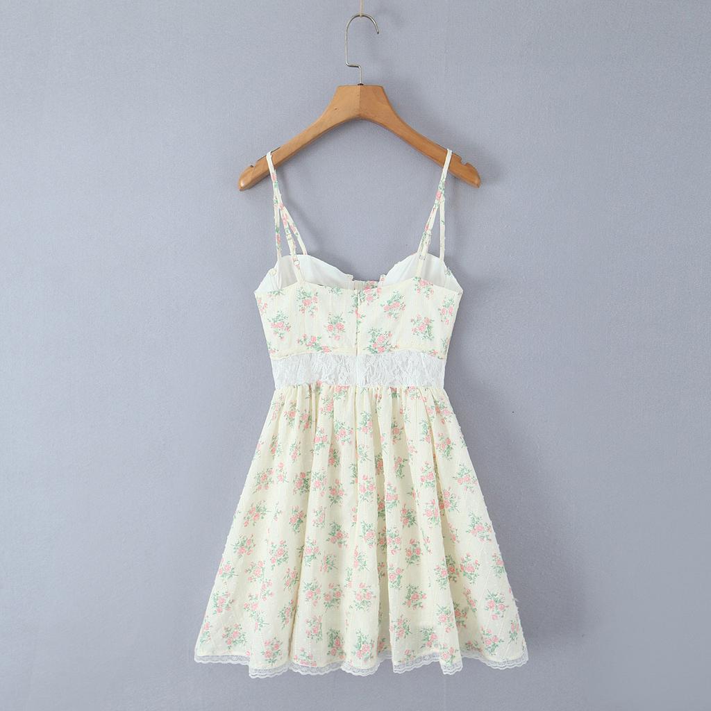 French Sweet Floral Suspender Skirt Women's New Retro Design Sense Niche Sexy Pure Lace Splicing Dress