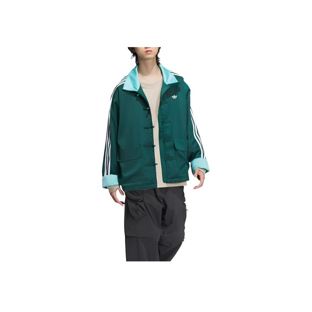 Adidas Originals kinesisk Tang-stil satengstripet stativ krage sportsjakke unisex jakker skoggrønn JD3381