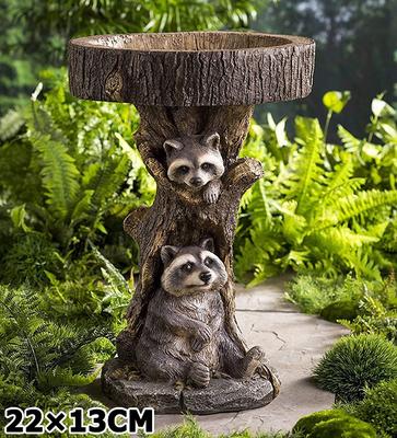 Vogelbad Gartenschmuck Harz Gartendekoration Gartentöpfe mit einem Vogelbad Vogelfutterhäuser Waschbär