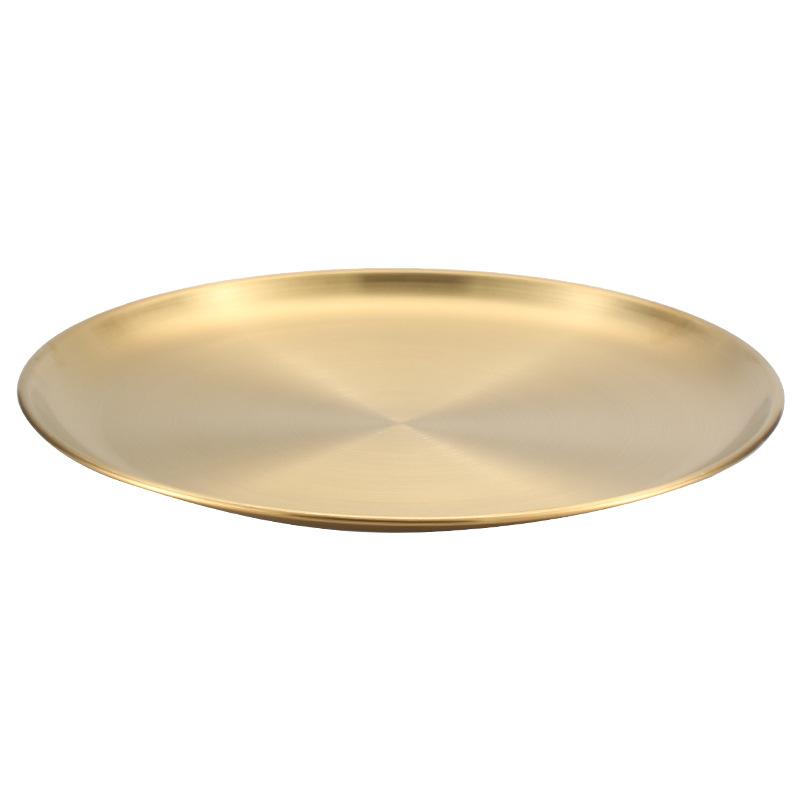 1PC Barbecue Plate Round Plate Fruit Vegetables Plate Gold Silver Color Stainless Steel