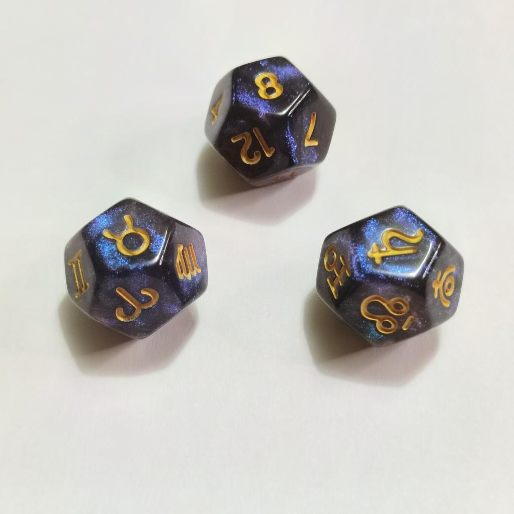 3 stuks/set Rune Dice 8-zijdige/12-zijdige gekleurde polyhedrale dobbelstenen Constellation Mysterious Erudite Luck Dice voor Party Playing Cards Bordspel