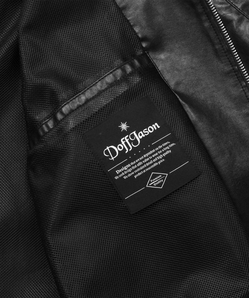 Doffjason Oversized Vegan Leather Windbreaker Jacket (Black)