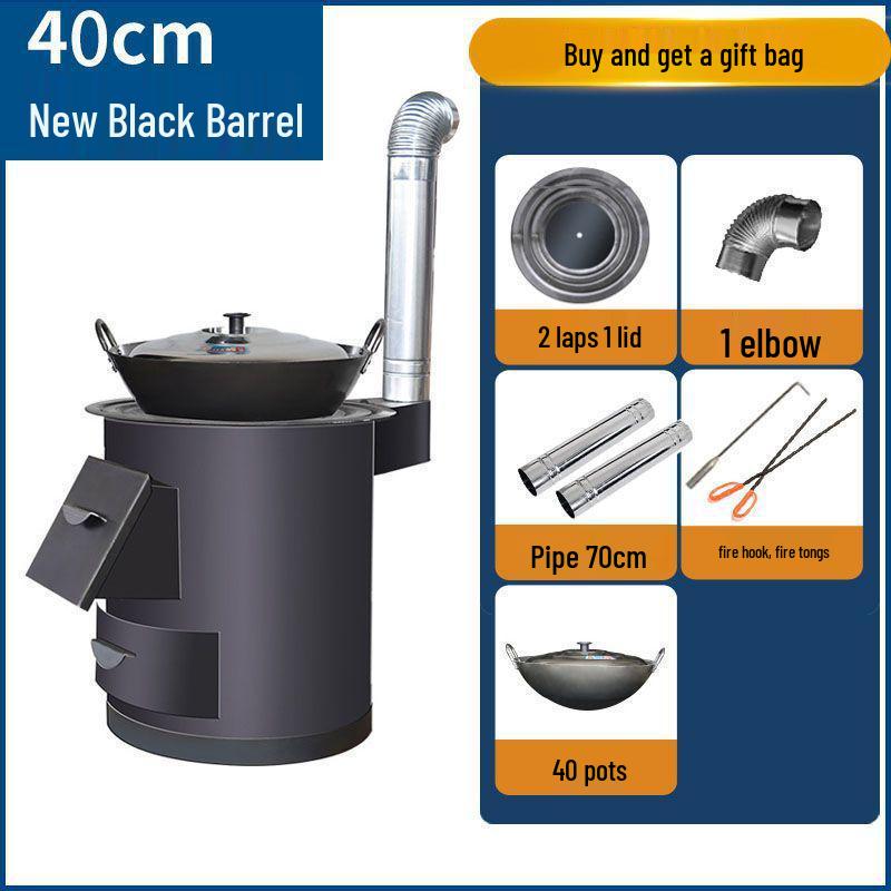Energy-Saving Portable Indoor Firewood Stove: Smokeless Iron Heating with Big Pot Table for Rural and Courtyard Use.
