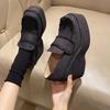 New  High Heel Women Shoes Platform Women Denim Shoes Slip On Thick High Heels Fashion Woman Round Toe Chunky Heels D25