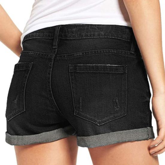 Pantaloncini di Jeans da Donna a Vita Media Strappati Distressed Pantaloncini di Jeans e Tasche Estivi Casual Orlo Risvoltato Pantaloncini di Jeans Elasticizzati