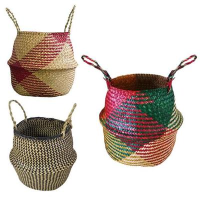 Cesto Contenitore Pieghevole Nordico in Alghe Marine Patchwork Vaso da Fiori da Giardino in Alghe Marine Fioriera Cesto per la Biancheria
