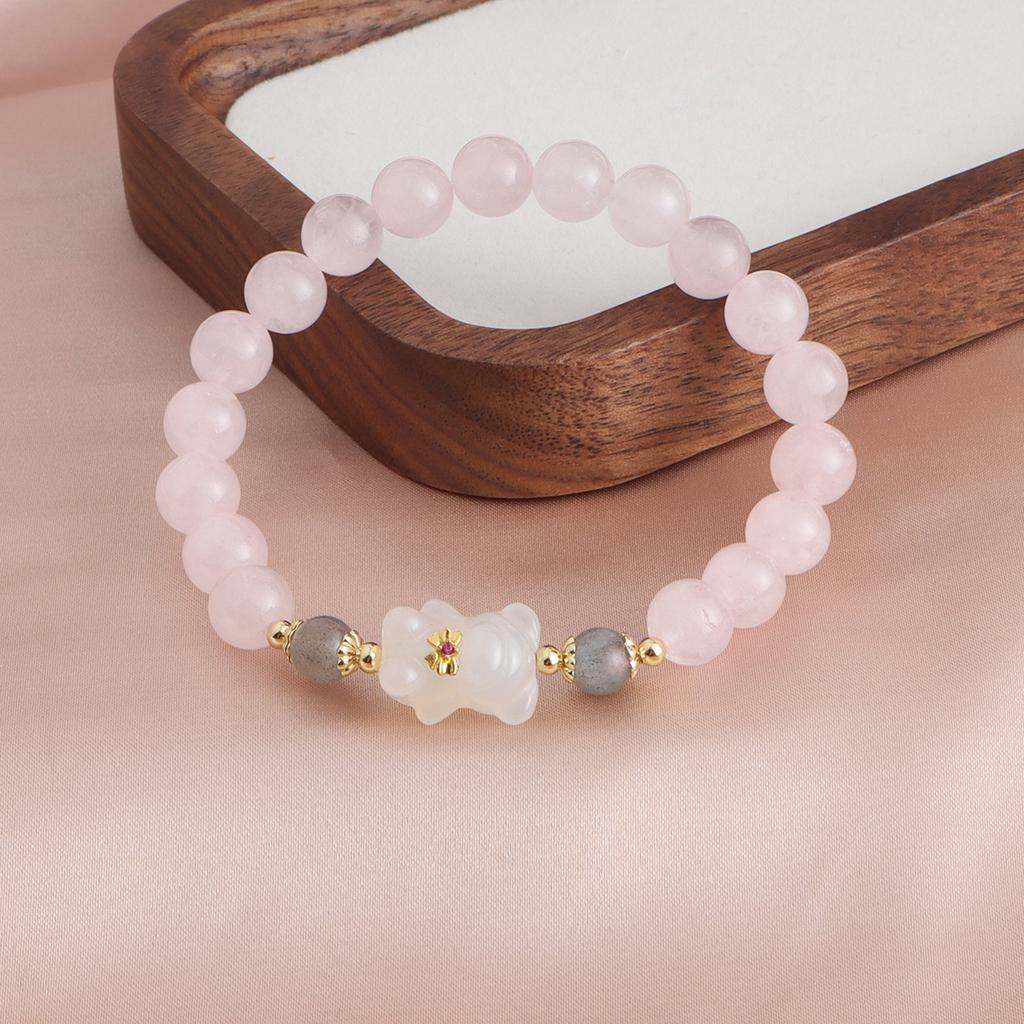 Natural powder crystal bracelet powder crystal strawberry crystal Pixiu girl heart new Chinese bracelet peach blossom wealth for girlfriend