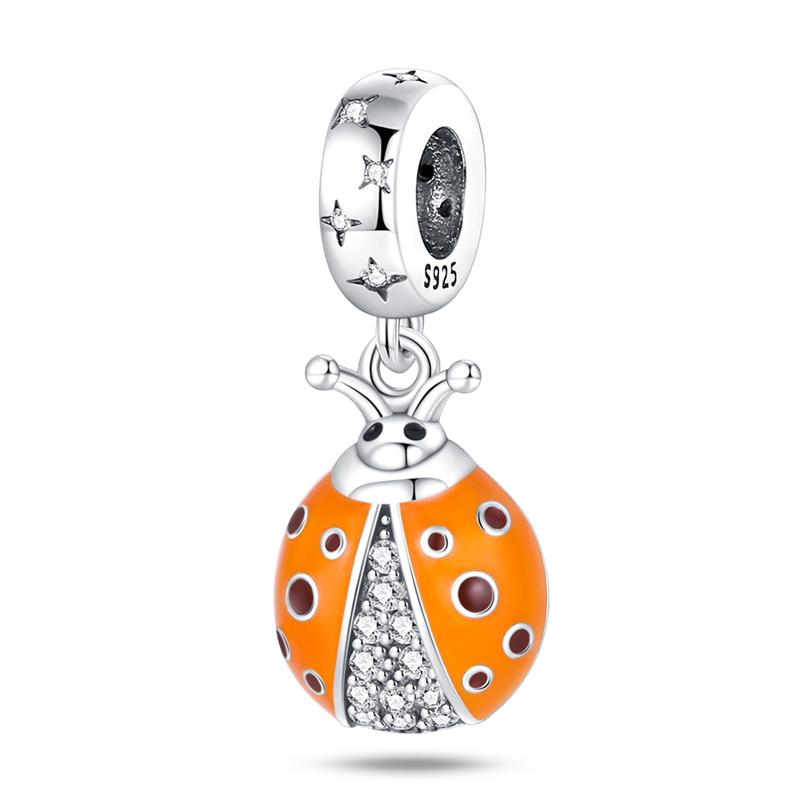 Copper Animals Colored Ladybug Dangle Charm Bead Fits Original Bracelet Necklace Diy Party Gift Fine Luxury Jewelry