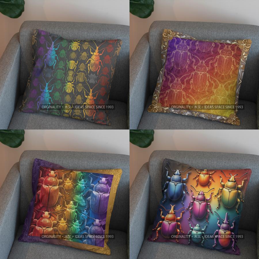 Panika Chen Unisex 2D Colorful Beetle Pattern Throw Pillow Cover Pattern Cushion Cover Suitable For Sofa Bedroom Car Pillow Cover