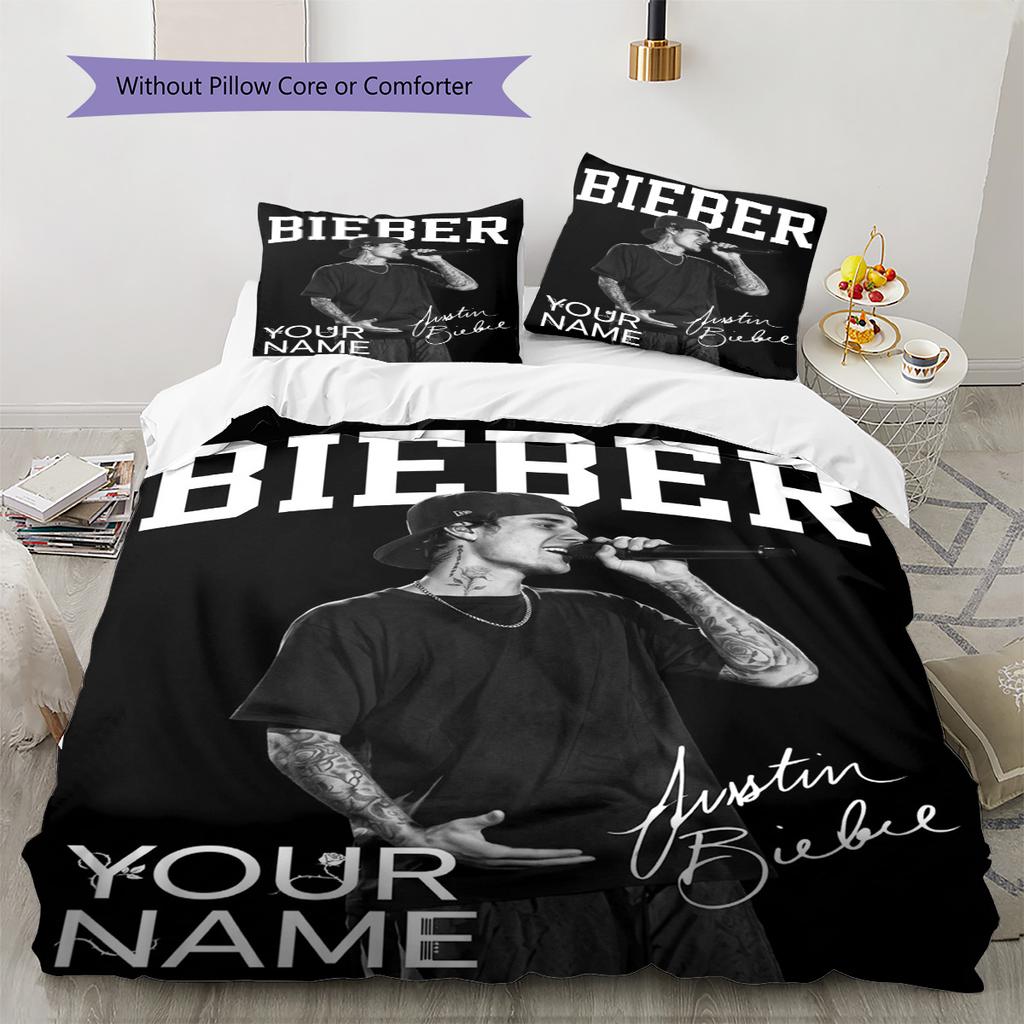 Name Custom Bieber Pattern Bedding Set Quilt Cover Pillowcase Home Decor Gift (1 * duvet cover + 2 * pillowcase, without core)