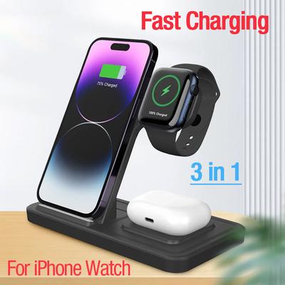 15W 3 In 1 Wireless Charger Stand For iPhone 15 14 13 12 11 Pro Max Apple Watch 9 8 7 6 SE AirPods Pro 2 3 Fast Charging Station