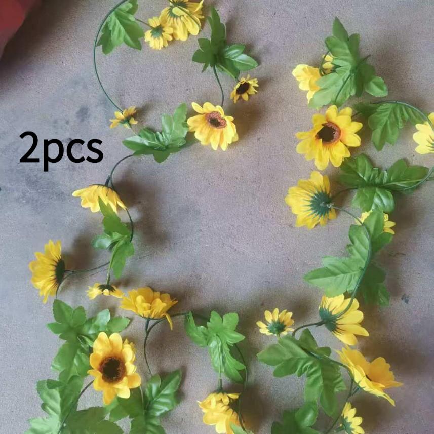 2pcs Artificial Sunflower Garland Fake Yellow Sunflower Vine, Faux Silk Flower Hanging Rattan For Wall Decor, Wedding Arch, Home Party, Indoor