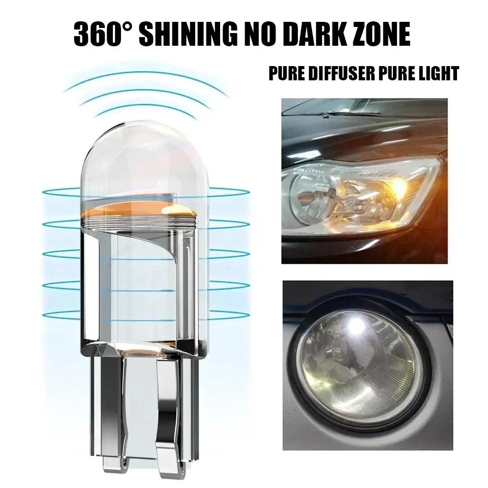 2/50Pcs W5W Led T10 Car Light COB Glass 6000K White Auto Automobiles License Plate Lamp Dome Read DRL Bulb Style 12V