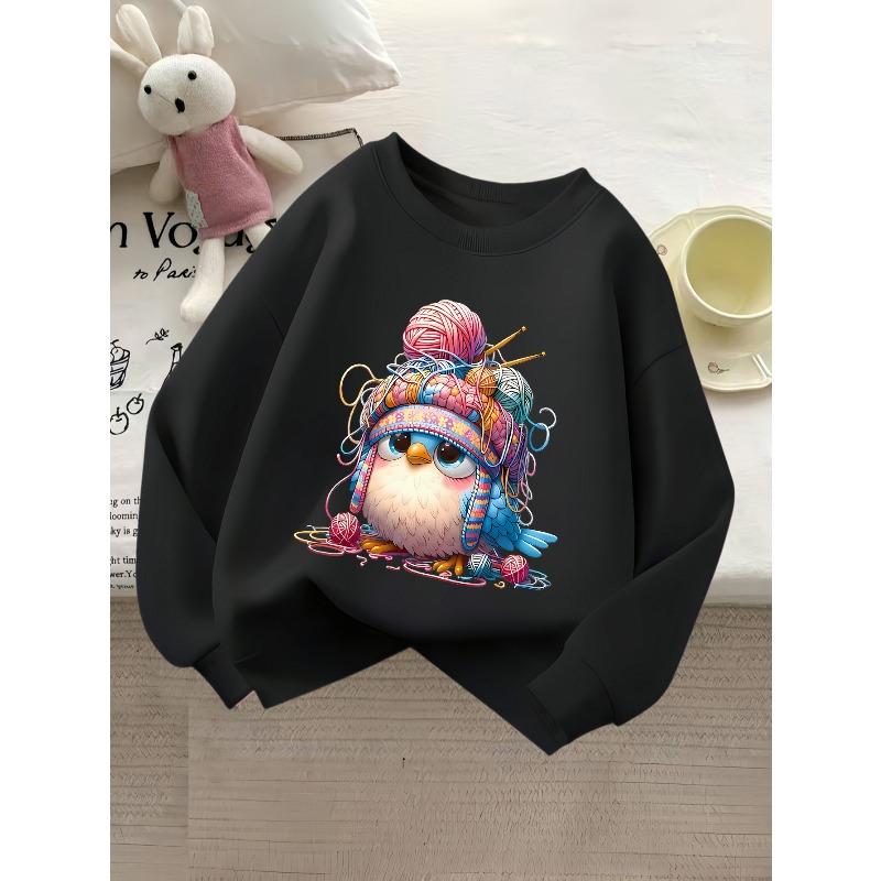 Girls' Fashion Crew Neck Sweatshirt | Casual Random Print Top, Perfect For Fall/Winter, Regular Fit With Slight Stretch Fabric