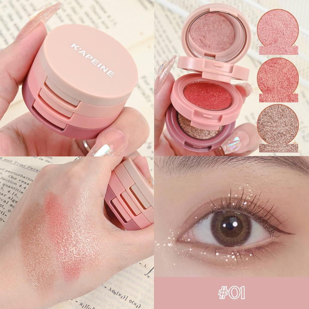 Lynlyulinger Eyeshadow Palette Matte Pearl Glitter 3 In 1 Highlight Shadow with Portable Mirror Natural Brown Prevents Eyelid Creasing Easy for Makeup