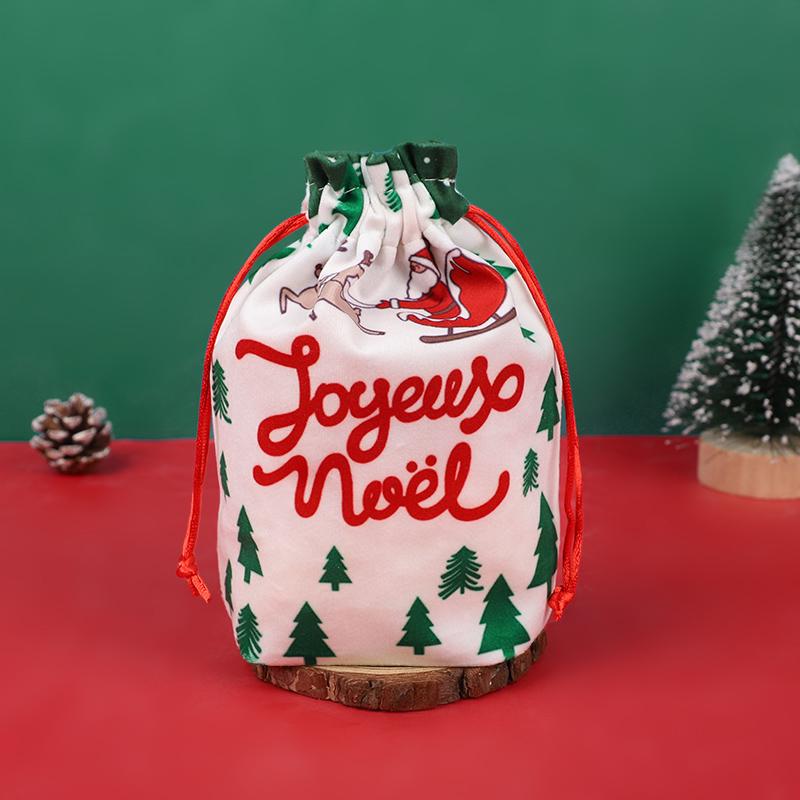 5pcs Christmas Drawstring Gift Bag Cartoon Candy Cookie Apple Wrap Bag Kids New Year Party Favors Supplies Christmas Decoration