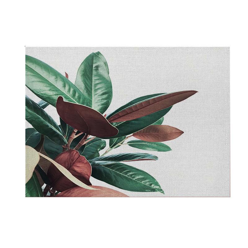 Natural Linen Placemat Set Tropical Plant Print Heat Resistant Table Mat Dining Kitchen Nordic Style Square