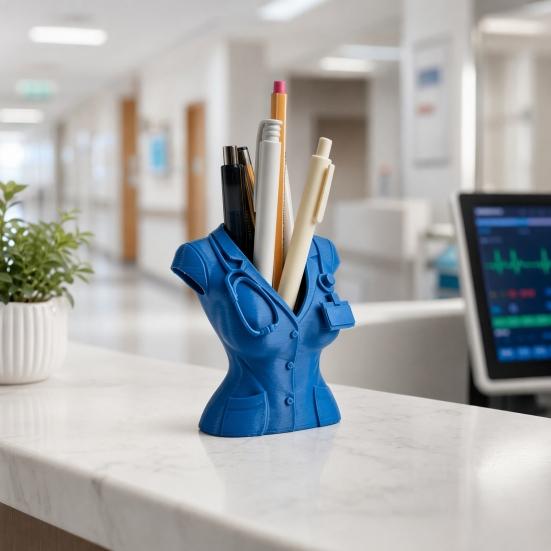 3D Printed Nurse Pen Holder, Creative Figurine with Stethoscope Design, Matte Finish Desktop Organizer for Pens Makeup Brushes, Cute Desk Decor for