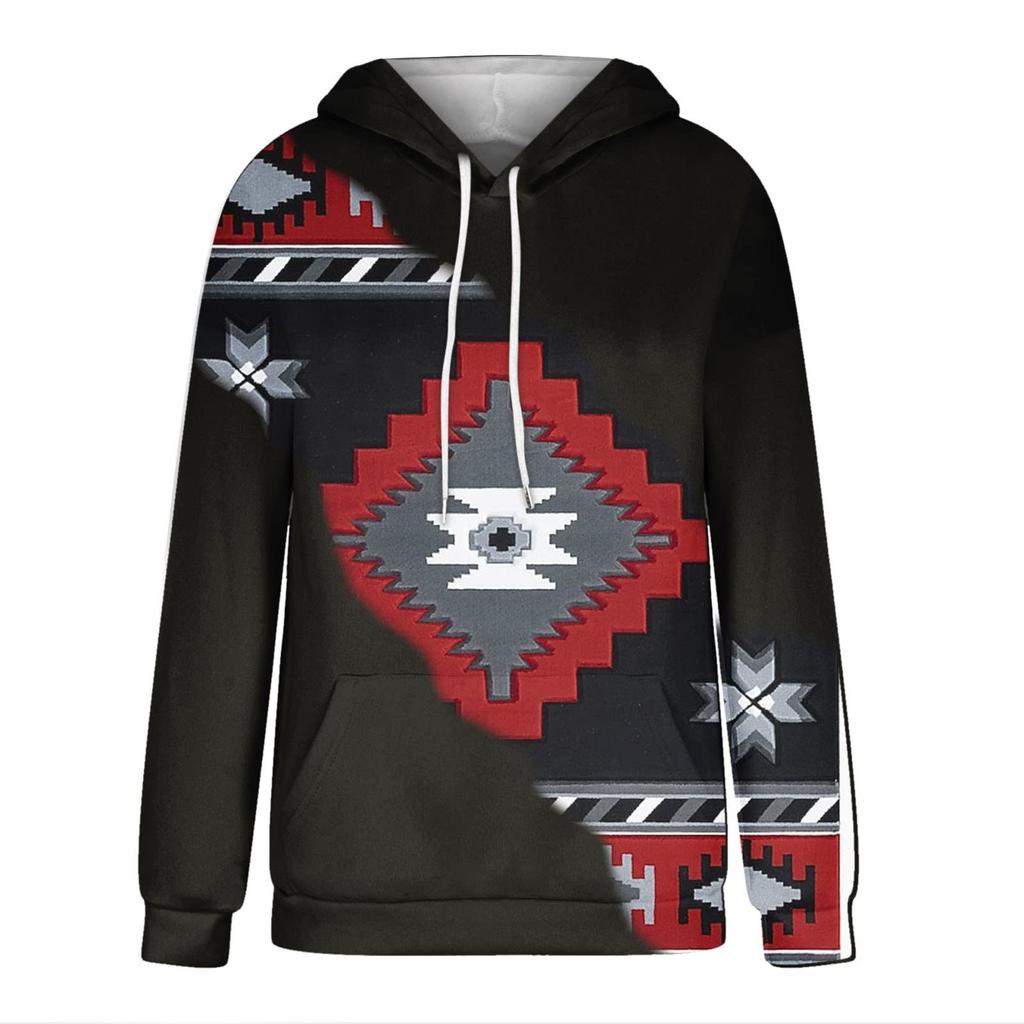 Women's Fashion Casual Ethnic Style Printed Long Sleeved Hooded Sweater Top